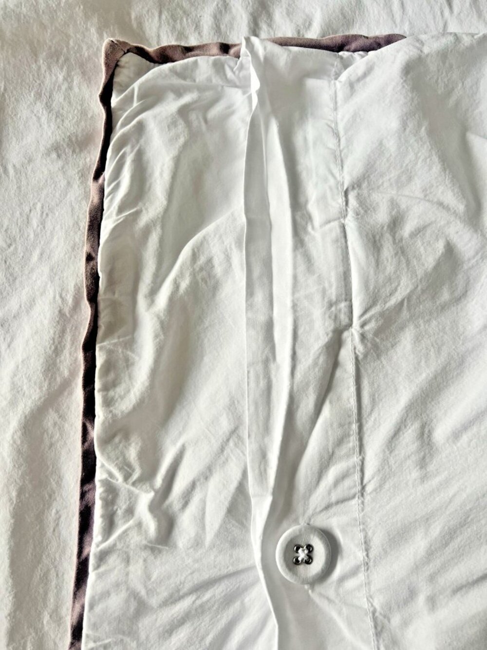 SERENA & LILY KING Size DUVET Cover 100% Cotton White Gray Band Buttons Portugal - Picture 3 of 11
